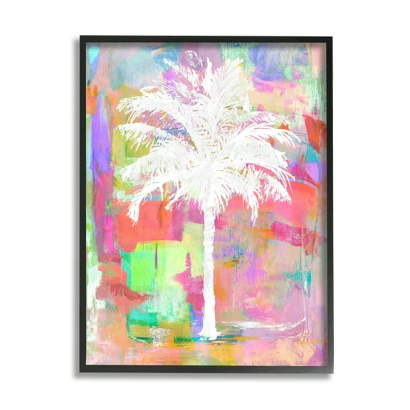 Stupell Industries Bold Blocked Background Tropical White Palm Tree Framed Wall Art, 11 x 14, Design by Kristen Dew
