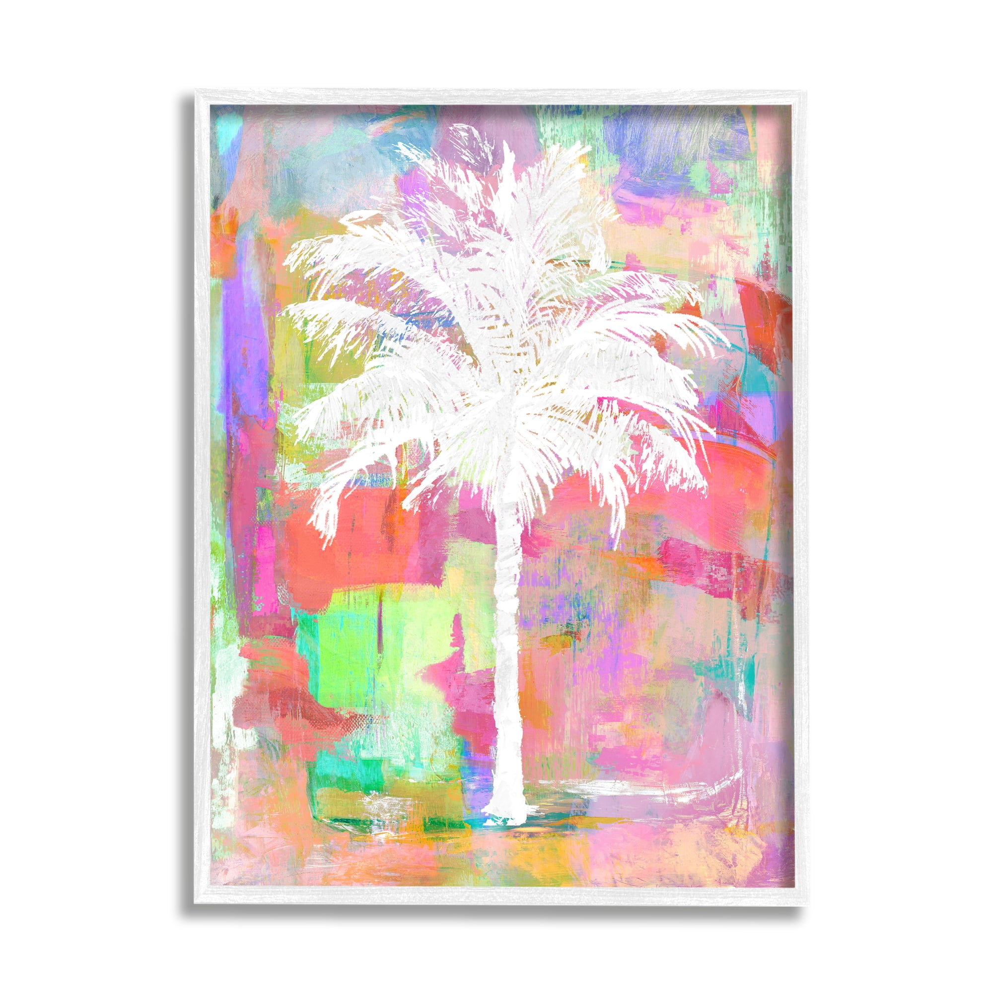 Stupell Industries Bold Blocked Background Tropical White Palm Tree Framed Wall Art, 24 x 30, Design by Kristen Dew