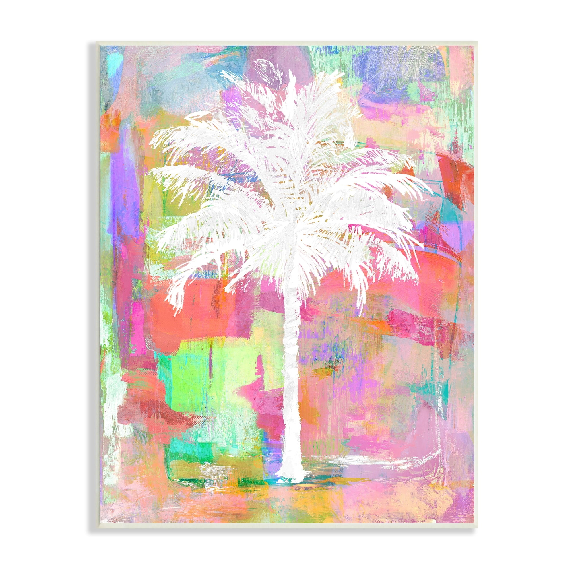 Stupell Industries Bold Blocked Background Tropical White Palm Tree Wood Wall Art, 10 x 15, Design by Kristen Dew