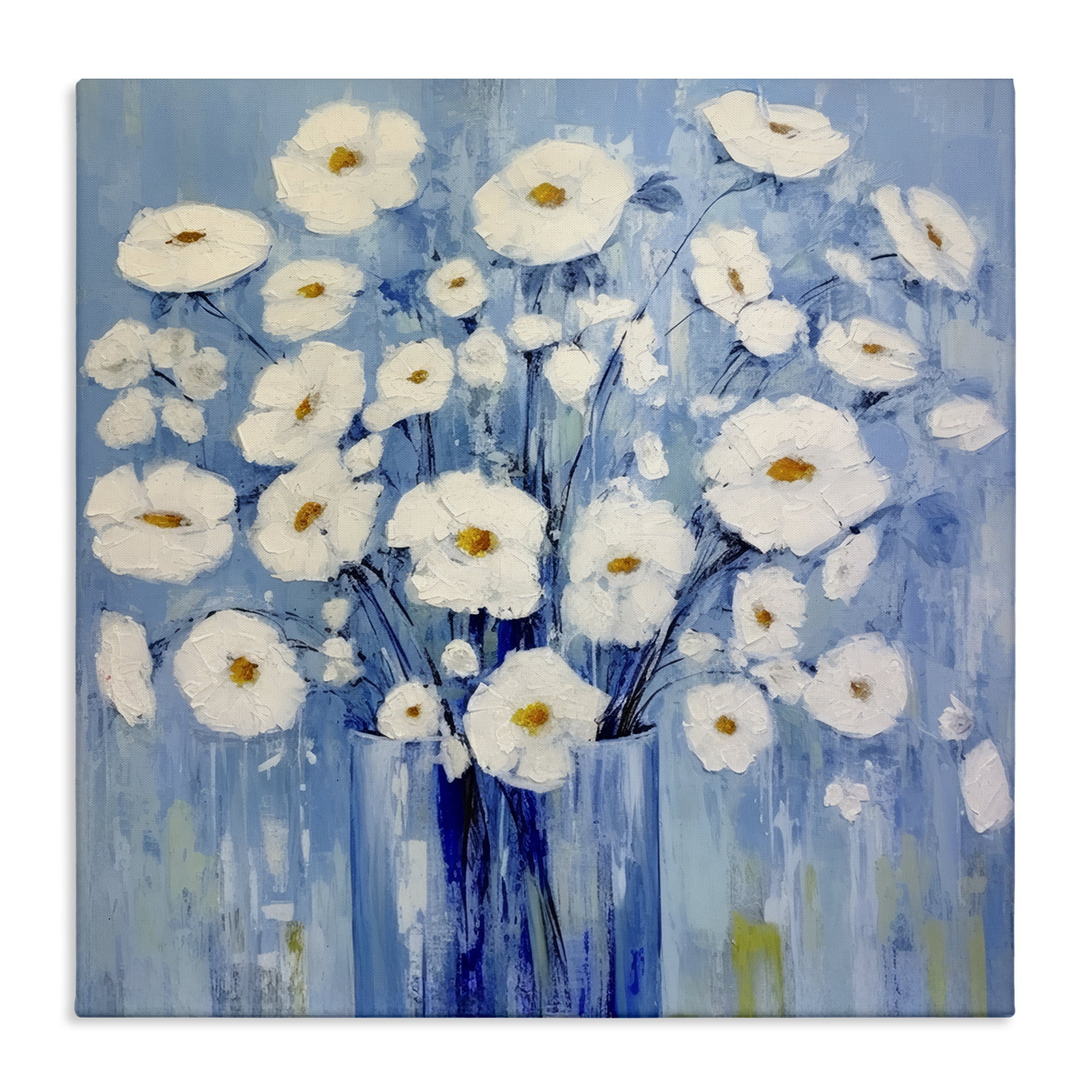 Stupell Industries Bold Blooms on Blue Plants & Flowers Painting Wrapped Canvas Art Print Wall Art, 24 x 24