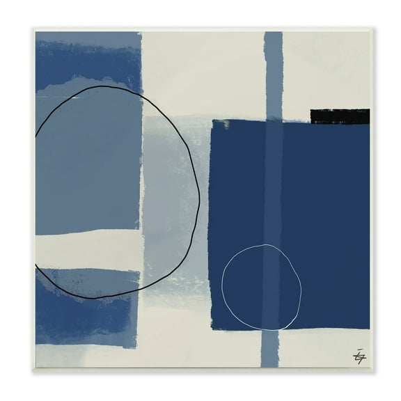 Stupell Industries Bold Blue Abstract Geometric Shapes Circles Squares Painting Unframed Art Print Wall Art, Design by Elizabeth Hale
