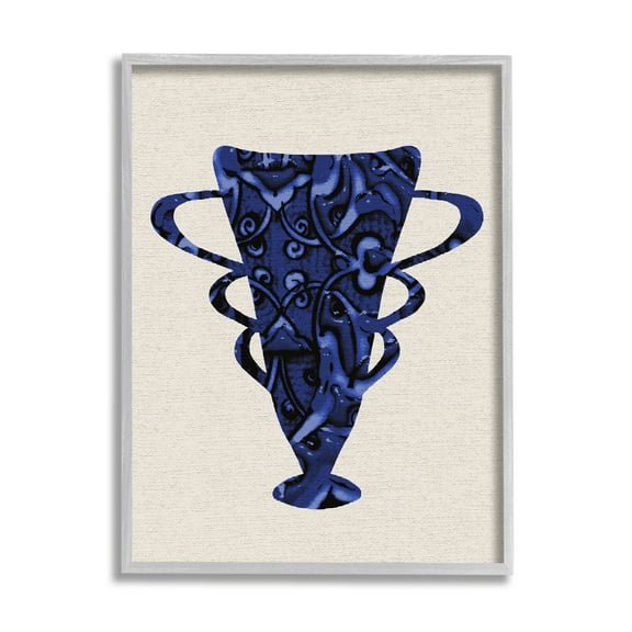 Stupell Industries Bold Blue Abstract Pattern Pottery Still Life Paintings Gray Framed Art Print Wall Art, 16x20, by Daphne Polselli