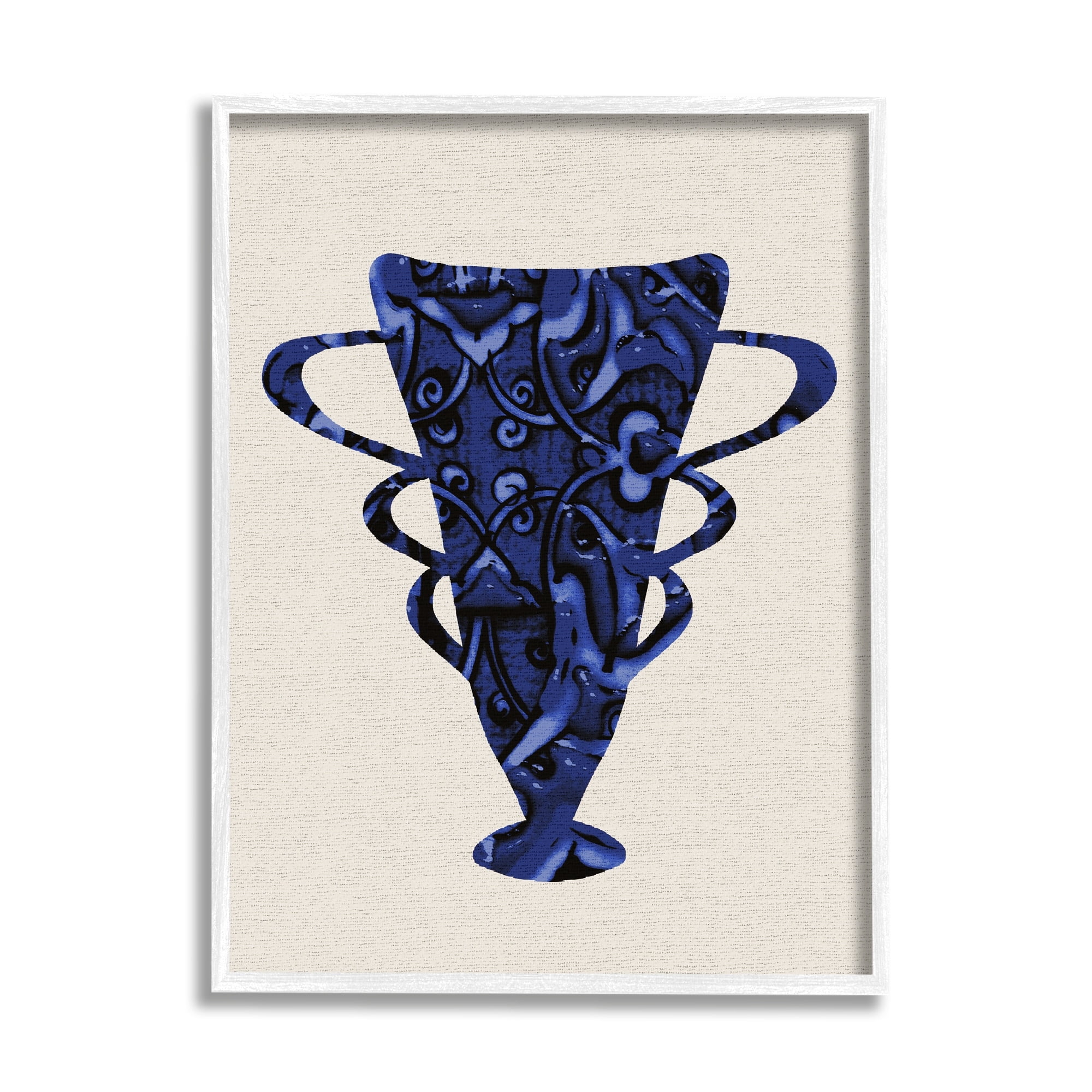 Stupell Industries Bold Blue Abstract Pattern Pottery Still Life Paintings White Framed Art Print Wall Art, 24x30, by Daphne Polselli