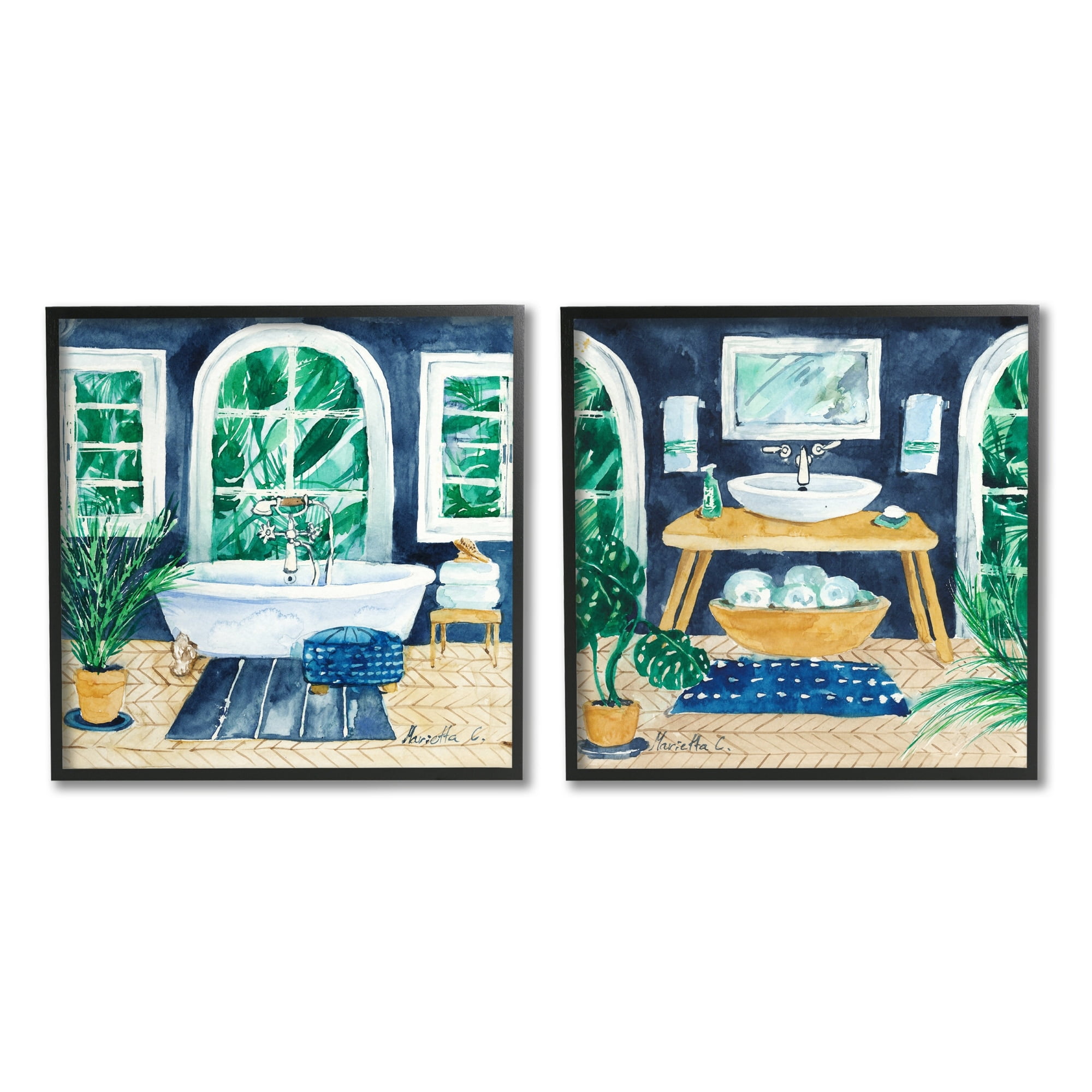Stupell Industries Bold Blue Bathroom Interior Still Life Sink Bathtub, 17 x 17, Design by Marietta Cohen Art and Design