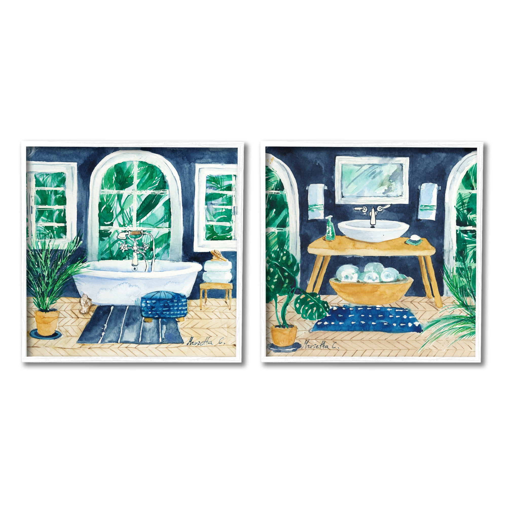 Stupell Industries Bold Blue Bathroom Interior Still Life Sink Bathtub, 17 x 17, Design by Marietta Cohen Art and Design