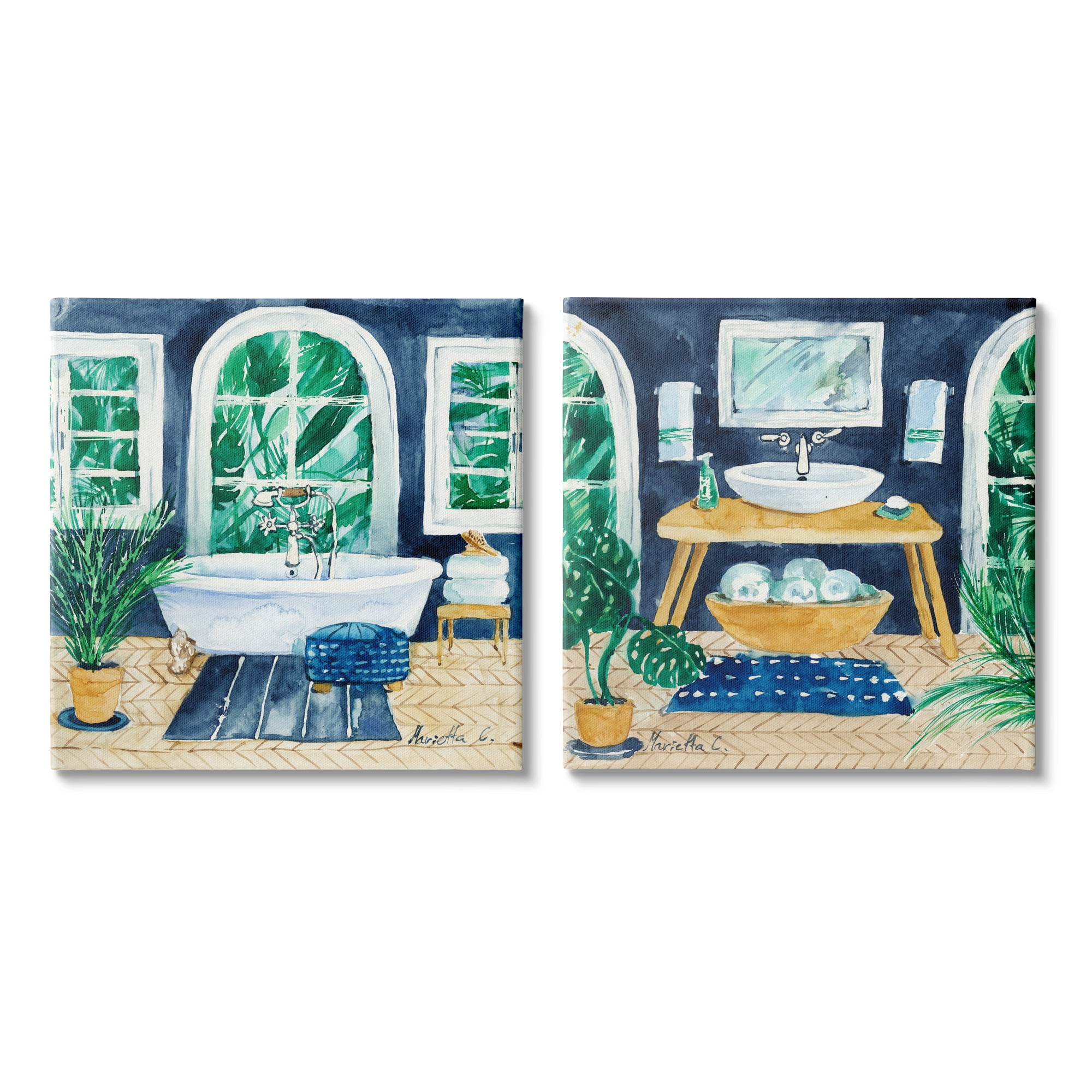 Stupell Industries Bold Blue Bathroom Interior Still Life Sink Bathtub, 24 x 24, Design by Marietta Cohen Art and Design