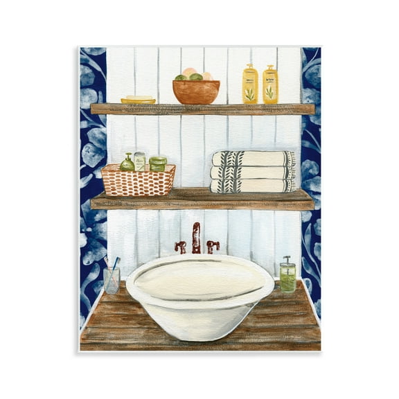 Stupell Industries Bold Blue Bathroom Typography Painting Unframed Art Print Wall Art, 11 x 14