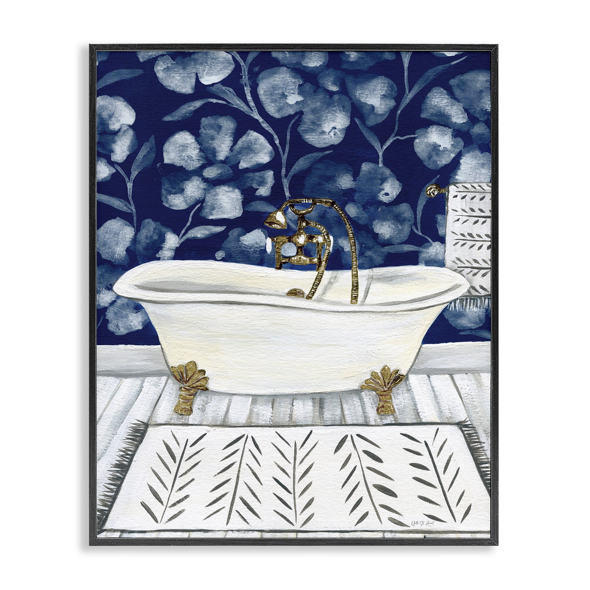 Stupell Industries Bold Blue Bathtub Typography Painting Black Framed Art Print Wall Art, 16 x 20