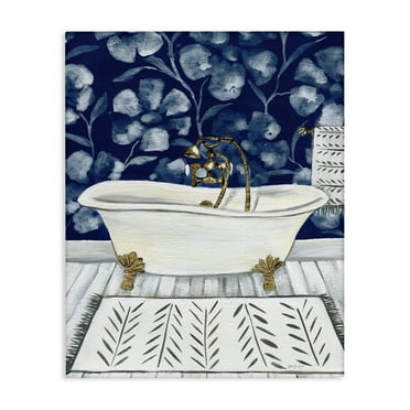 Stupell Industries Bold Blue Bathtub Typography Painting Gallery Wrapped Canvas Art Print Wall Art, 16 x 20