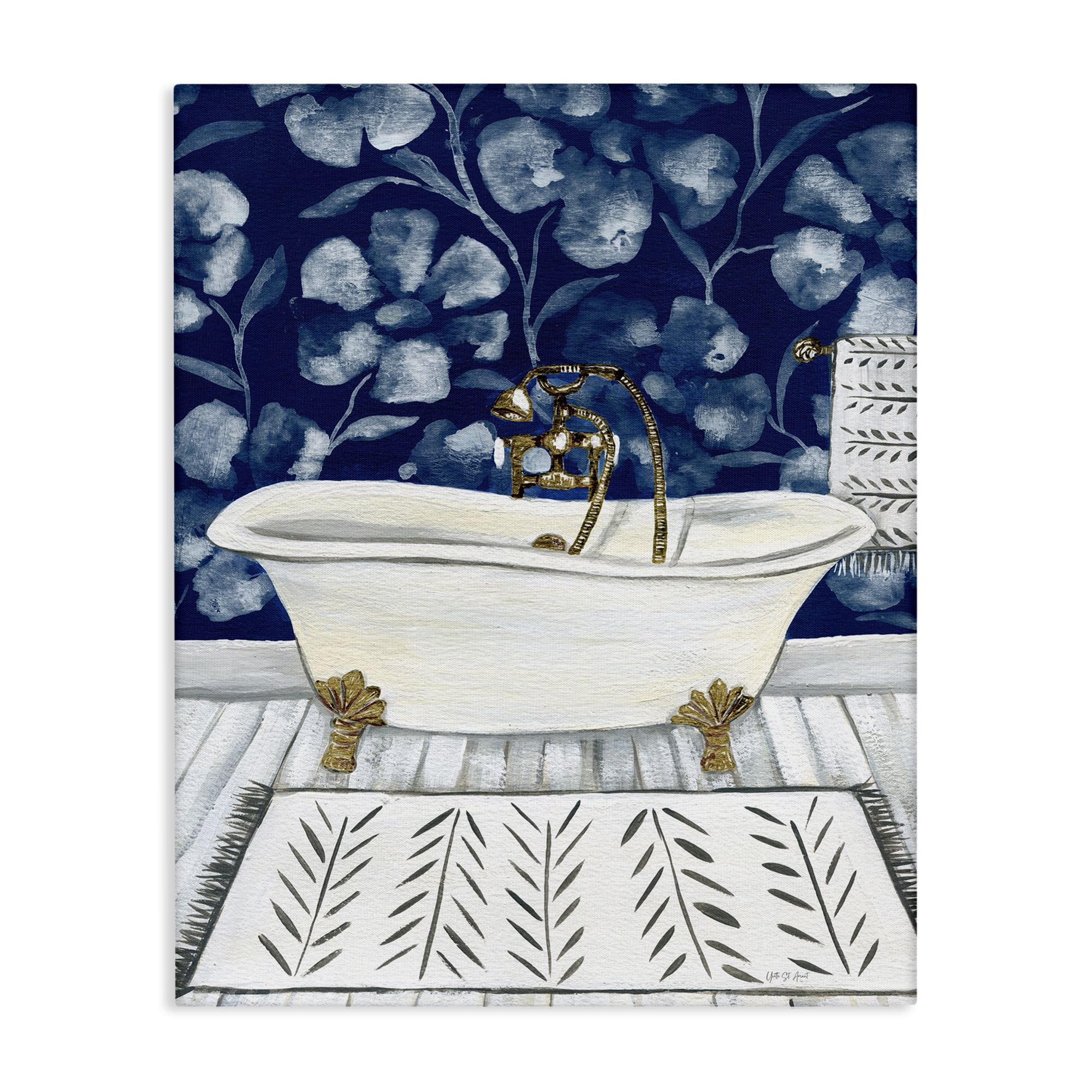 Stupell Industries Bold Blue Bathtub Typography Painting Gallery Wrapped Canvas Art Print Wall Art, 36 x 48