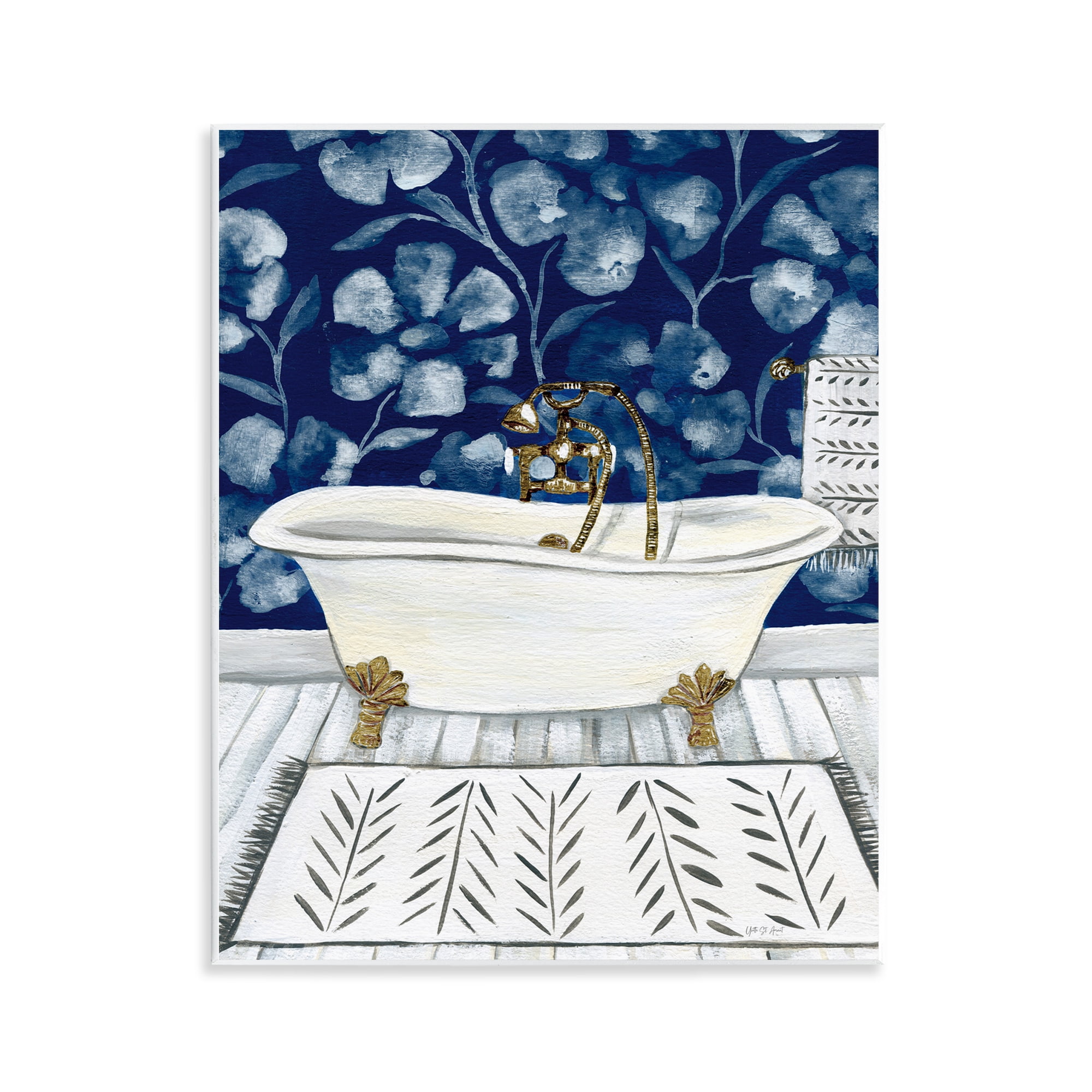 Stupell Industries Bold Blue Bathtub Typography Painting Unframed Art Print Wall Art, 11 x 14