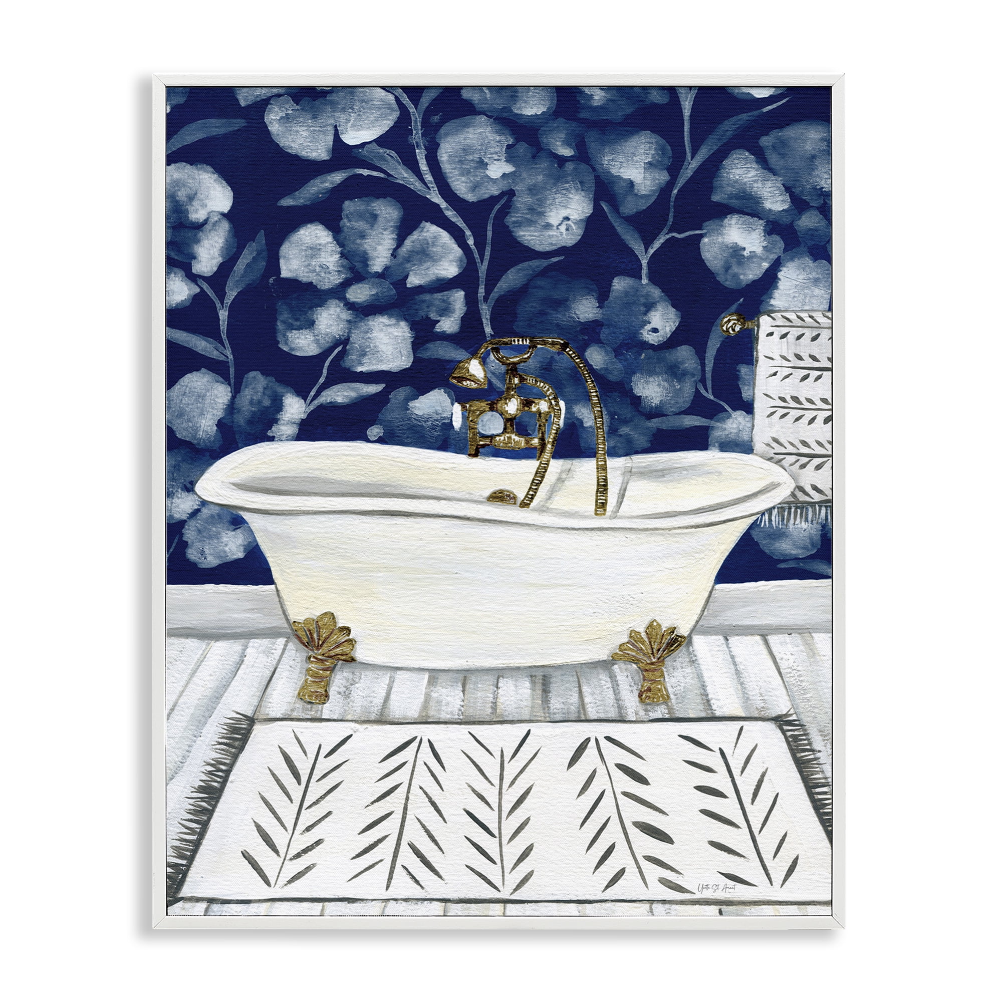Stupell Industries Bold Blue Bathtub Typography Painting White Framed Art Print Wall Art, 24 x 30