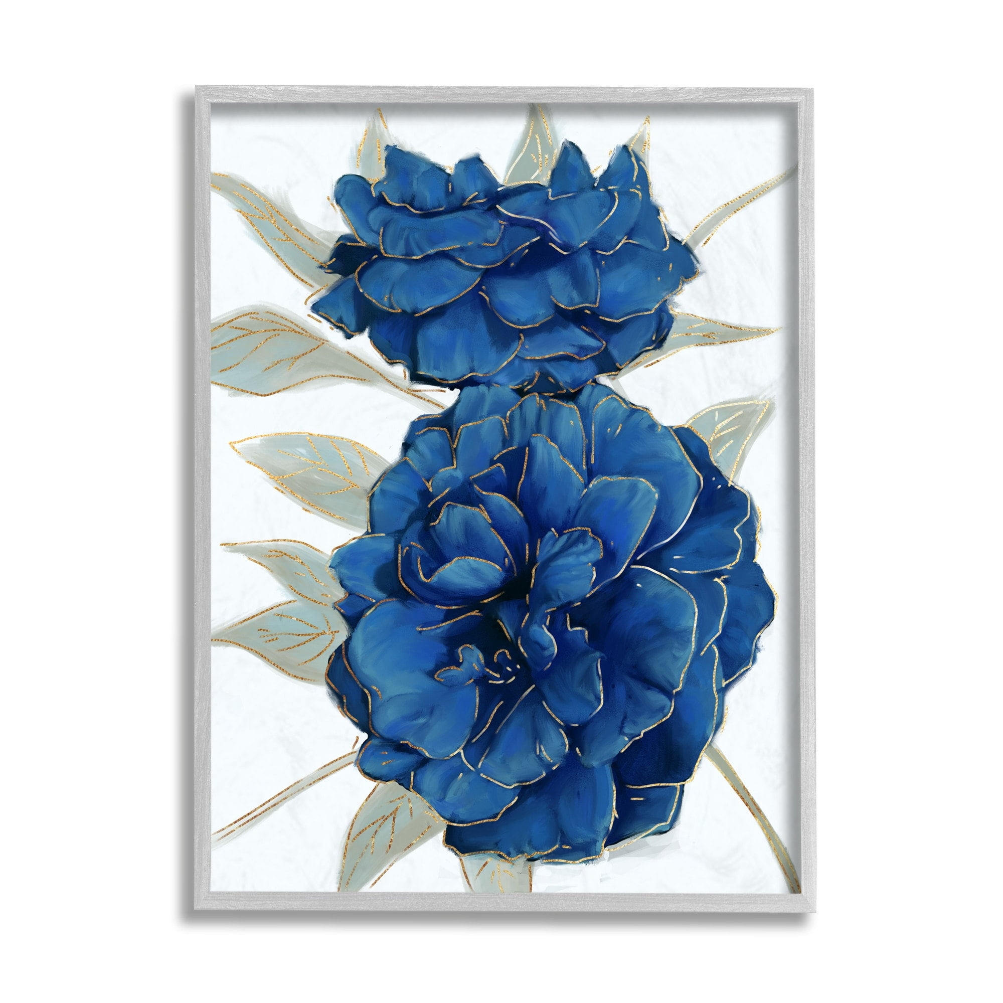 Stupell Industries Bold Blue Carnation Florals Gold Line Detail Black Framed, 11 x 14, Design by Ziwei Li