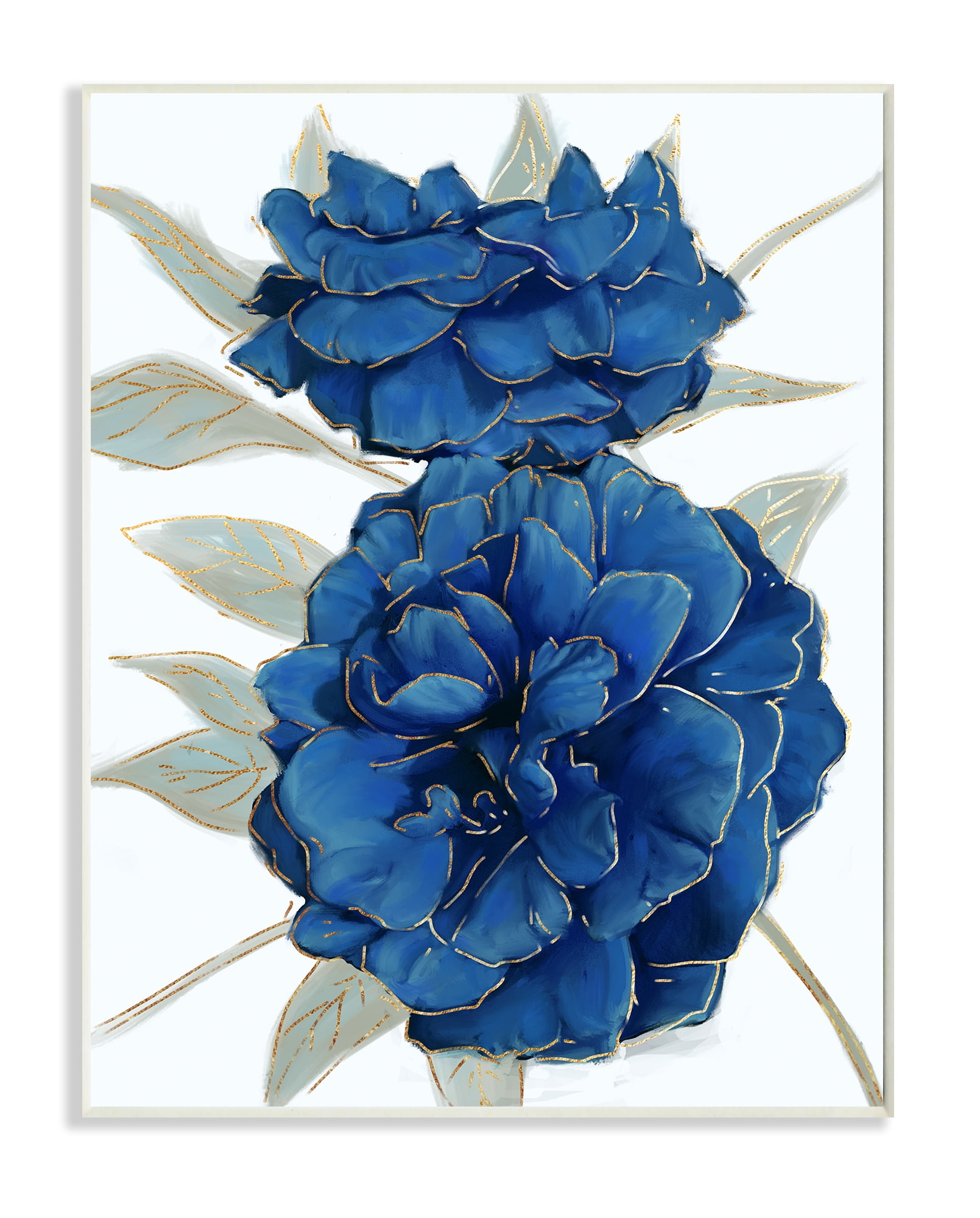 Stupell Industries Bold Blue Carnation Florals Gold Line Detail Wall Plaque, 10 x 15, Design by Ziwei Li