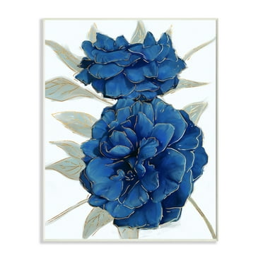 Stupell Industries Bold Blue Carnation Florals Gold Line Detail Wall Plaque, 10 x 15, Design by Ziwei Li