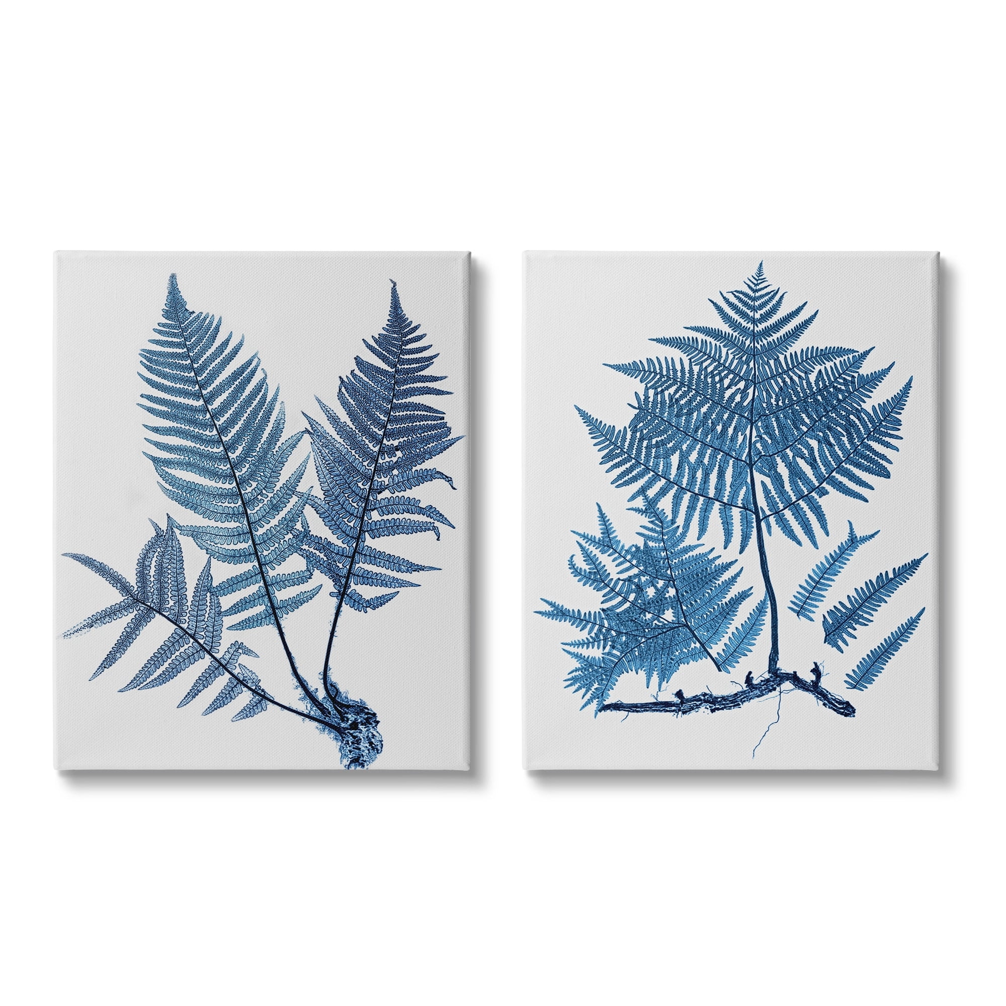 Stupell Industries Bold Blue Ferns Woodland Nature Botanical & Floral Painting Gallery Wrapped Canvas Print Wall Art, Set of 2