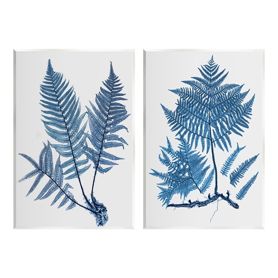 Stupell Industries Bold Blue Ferns Woodland Nature Botanical & Floral Painting Unframed Art Print Wall Art, Set of 2