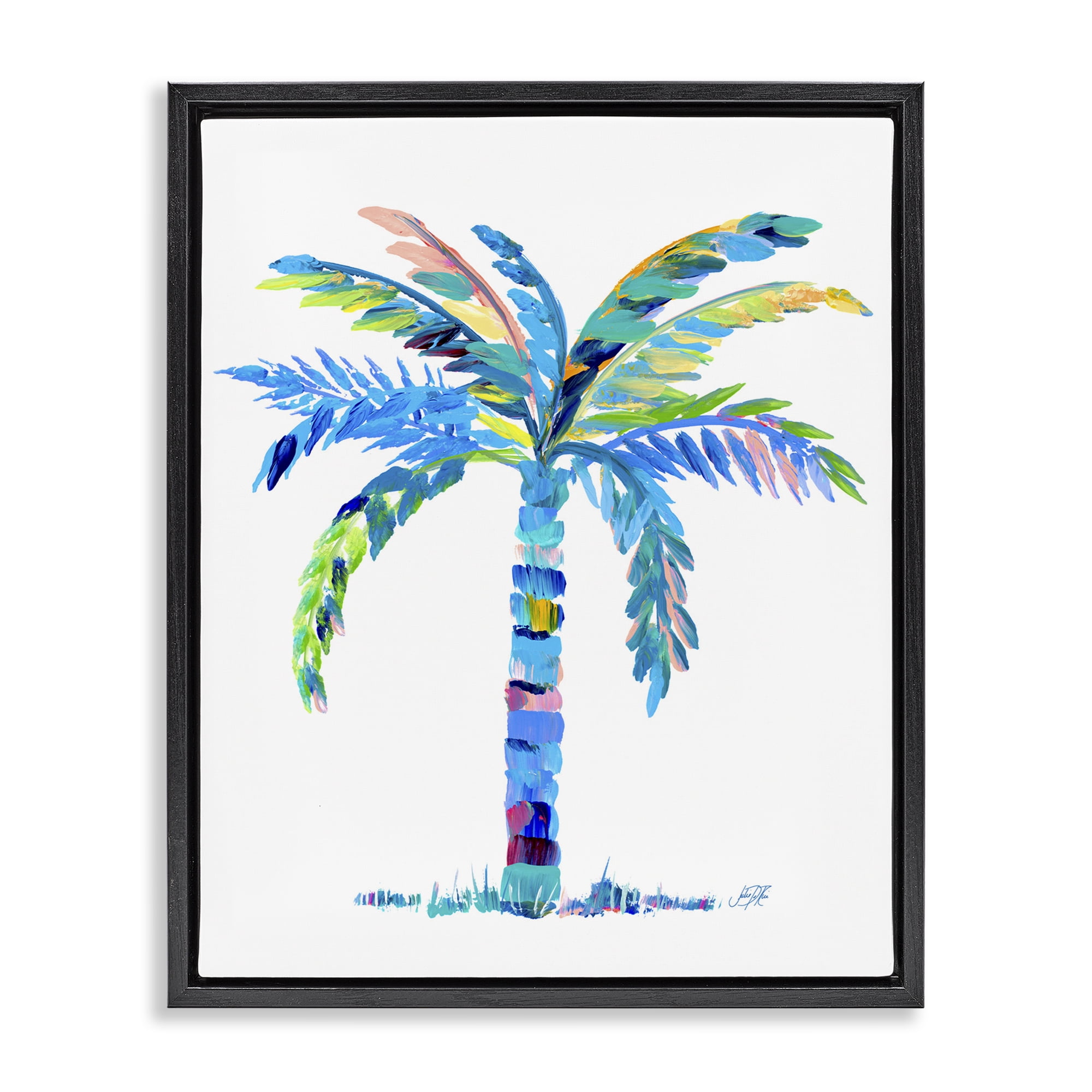 Stupell Industries Bold Blue Palm Tree Botanical & Floral Painting Black Floater Framed Canvas Art Print Wall Art, 25 x 31