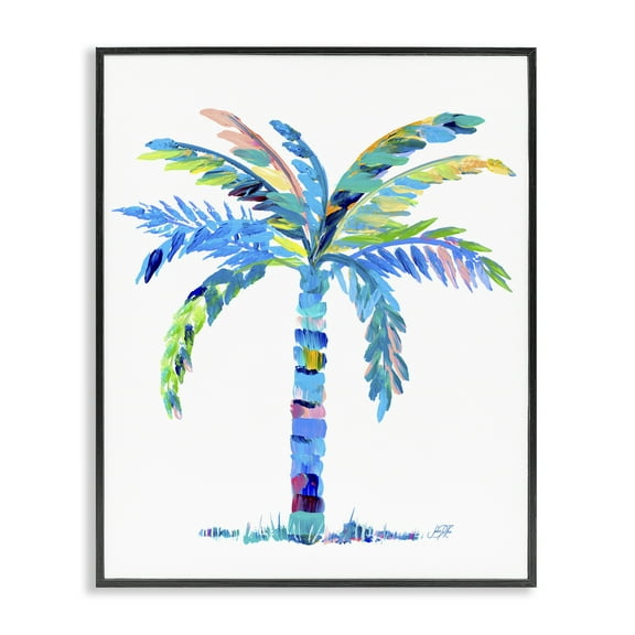 Stupell Industries Bold Blue Palm Tree Botanical & Floral Painting Black Framed Art Print Wall Art, 11 x 14
