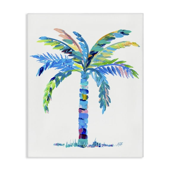 Stupell Industries Bold Blue Palm Tree Botanical & Floral Painting Gallery Wrapped Canvas Art Print Wall Art, 16 x 20