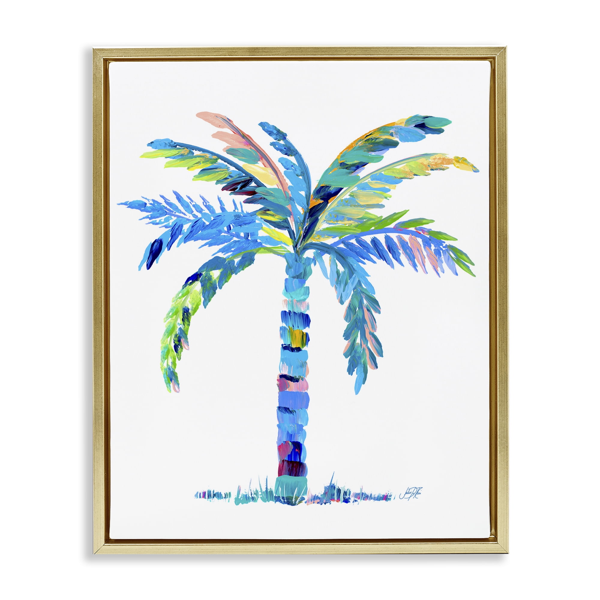 Stupell Industries Bold Blue Palm Tree Botanical & Floral Painting Gold Floater Framed Canvas Art Print Wall Art, 17 x 21