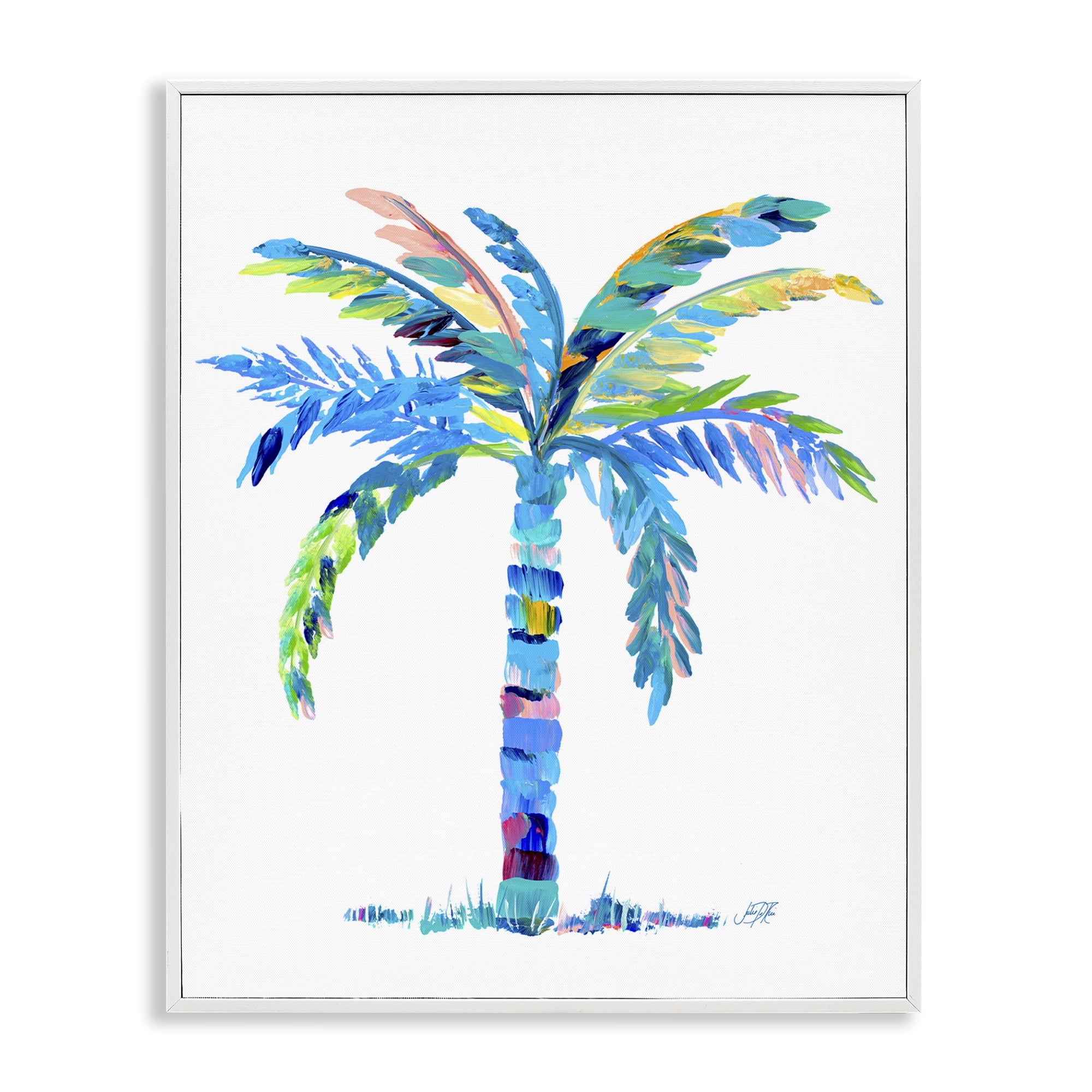 Stupell Industries Bold Blue Palm Tree Botanical & Floral Painting White Framed Art Print Wall Art, 11 x 14