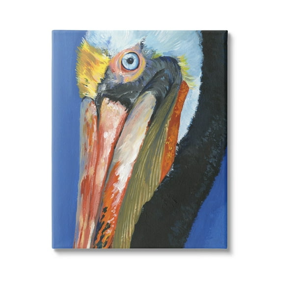 Stupell Industries Bold Blue Pelican Portrait Coastal Painting Gallery Wrapped Canvas Print Wall Art