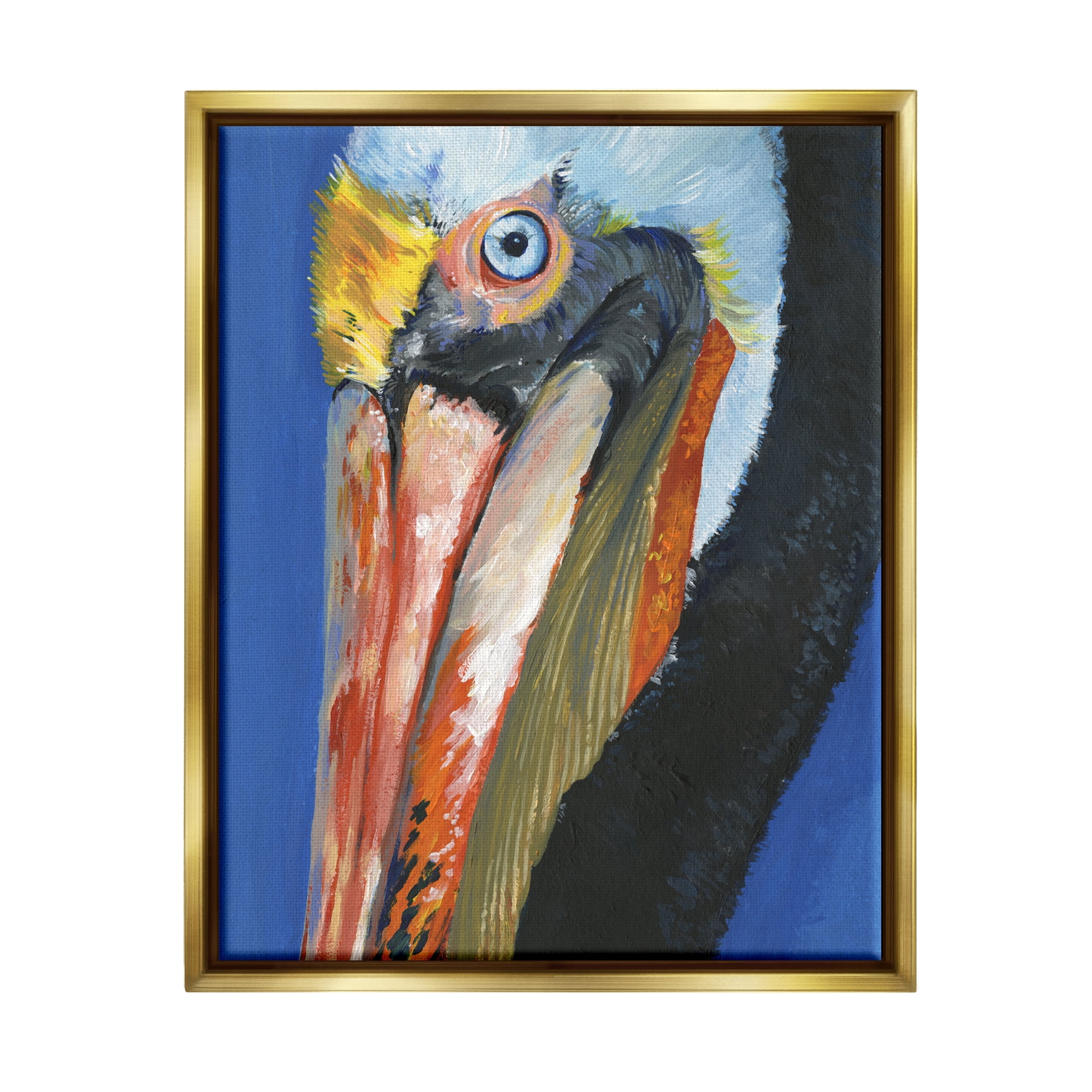 Stupell Industries Bold Blue Pelican Portrait Coastal Painting Gold Floater Framed Art Print Wall Art