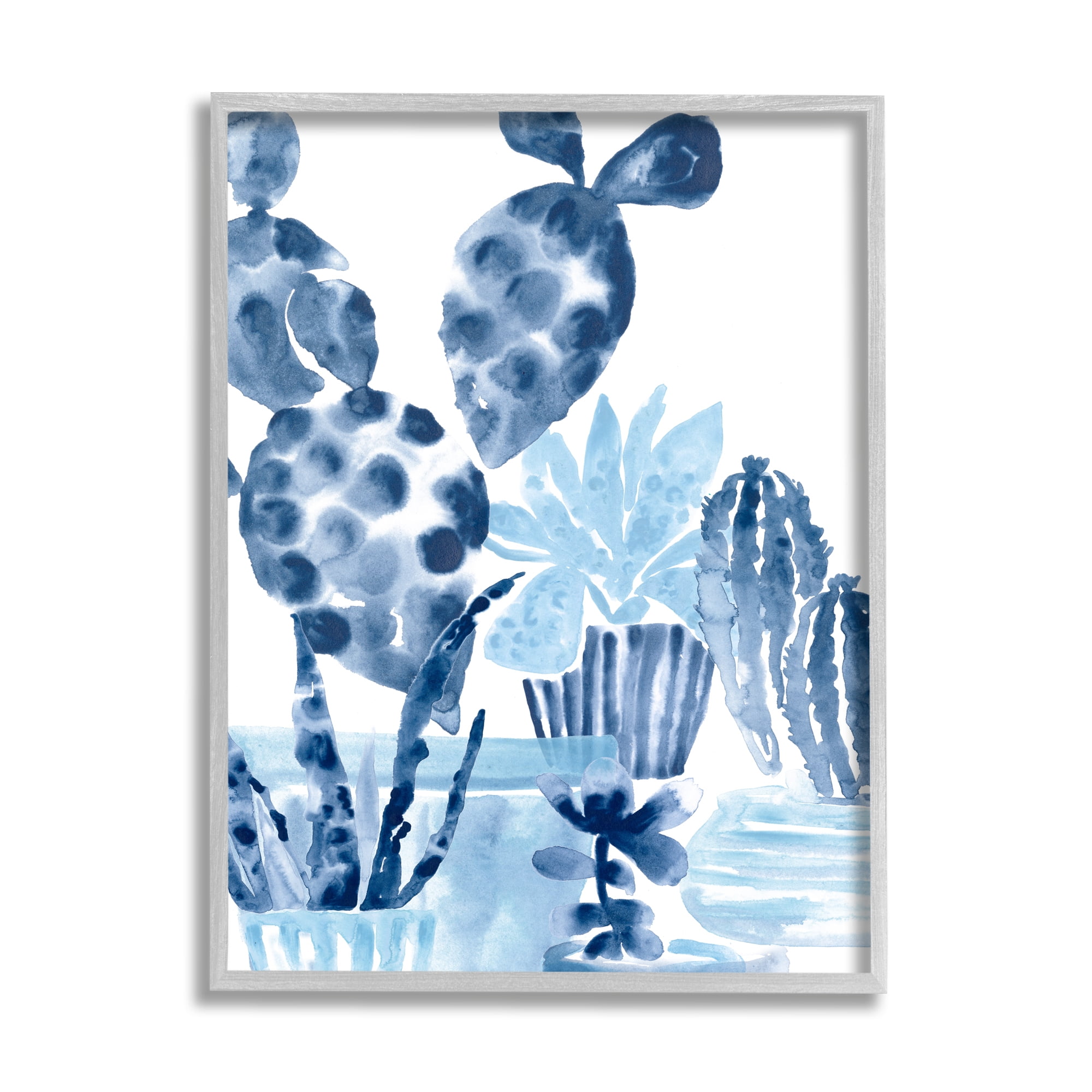 Stupell Industries Bold Blue Planted Cacti Indoor Plant Watercolor Painting, 11 x 14, Design by June Erica Vess