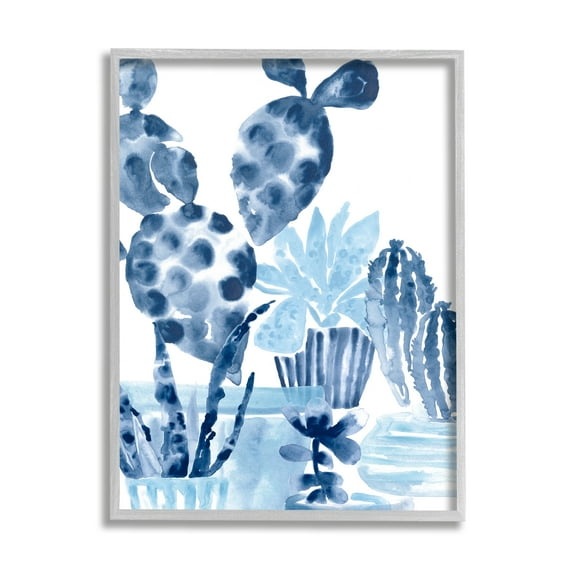 Stupell Industries Bold Blue Planted Cacti Indoor Plant Watercolor Painting, 24 x 30, Design by June Erica Vess