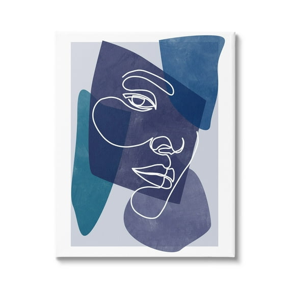 Stupell Industries Bold Blue Purple Shapes Face Line Doodle Motif Canvas Wall Art, 24 x 30, Design by Birch&Ink