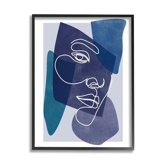 Stupell Industries Bold Blue Purple Shapes Face Line Doodle Motif Framed Wall Art, 16 x 20, Design by Birch&Ink