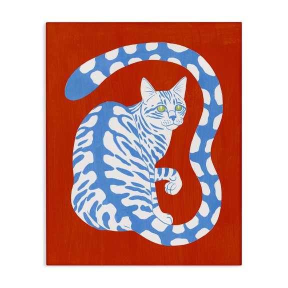 Stupell Industries Mid-Century Bold Blue Striped Curved Cat Tail Canvas Art, 16 x 20, by Grace Popp