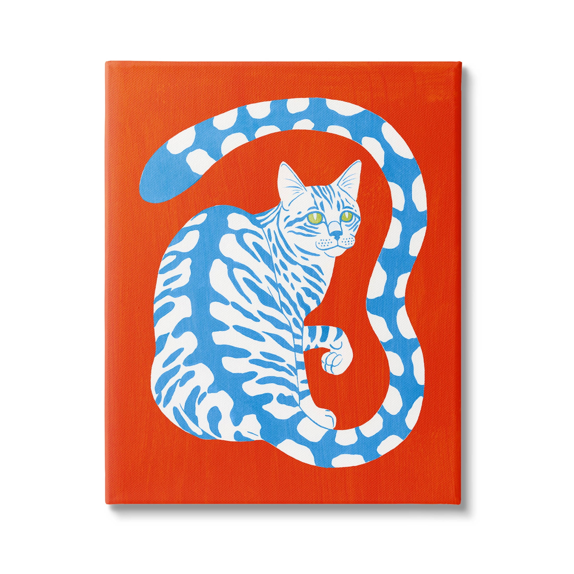 Stupell Industries Bold Blue Striped Curved Cat Tail Graphic Art Gallery Wrapped Canvas Print Wall Art, Design by Grace Popp