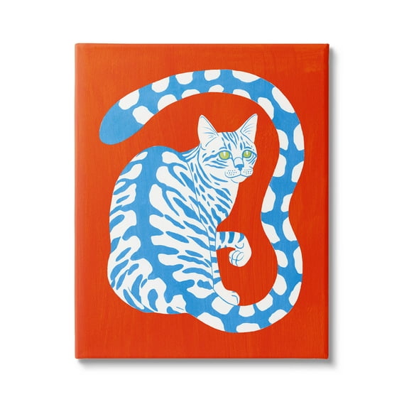 Stupell Industries Bold Blue Striped Curved Cat Tail Graphic Art Gallery Wrapped Canvas Print Wall Art, Design by Grace Popp