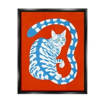 Stupell Industries Bold Blue Striped Curved Cat Tail Graphic Art Jet Black Floating Framed Canvas Print Wall Art, Design by Grace Popp