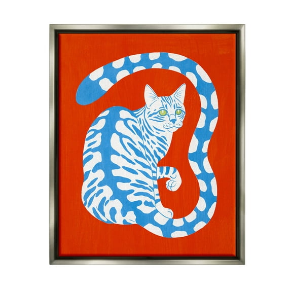 Stupell Industries Bold Blue Striped Curved Cat Tail Graphic Art Luster Gray Floating Framed Canvas Print Wall Art, Design by Grace Popp
