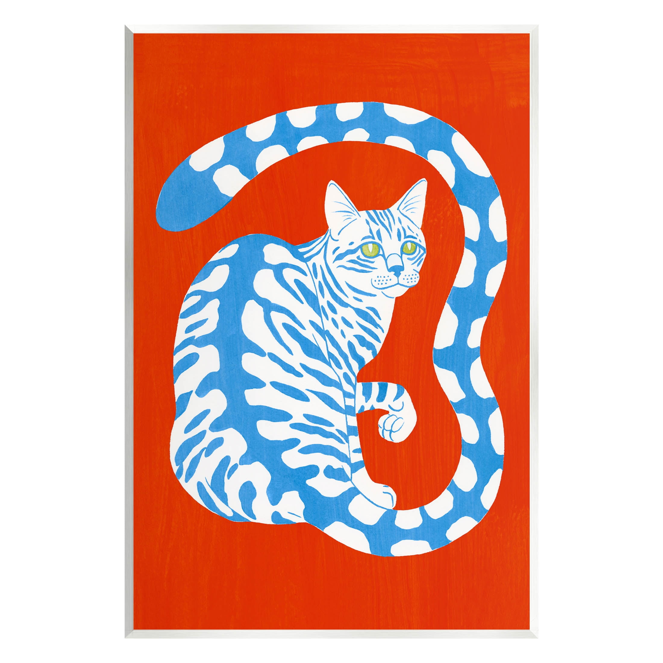 Stupell Industries Bold Blue Striped Curved Cat Tail Graphic Art Unframed Art Print Wall Art, Design by Grace Popp