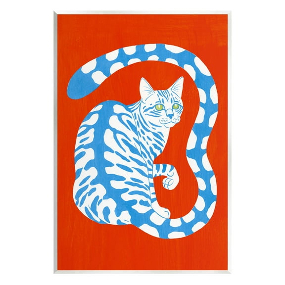 Stupell Industries Bold Blue Striped Curved Cat Tail Graphic Art Unframed Art Print Wall Art, Design by Grace Popp