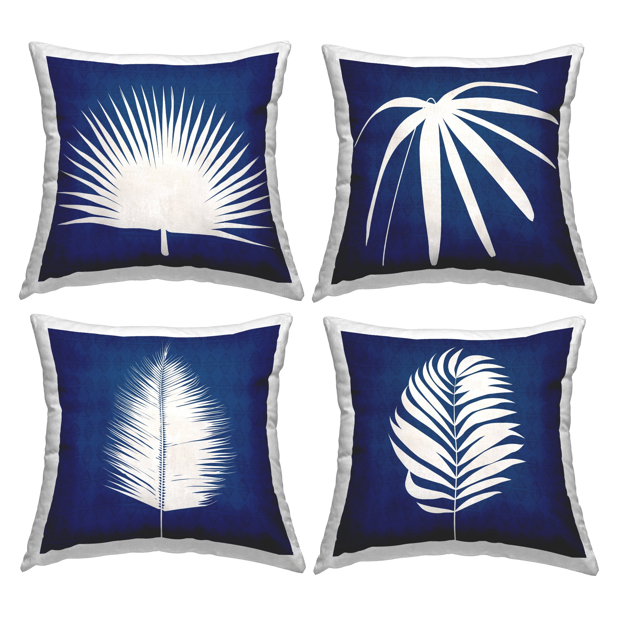 Stupell Industries Bold Blue White Modern Botanical Leaf Shapes Design by Susan Jill Throw Pillow (set of 4)