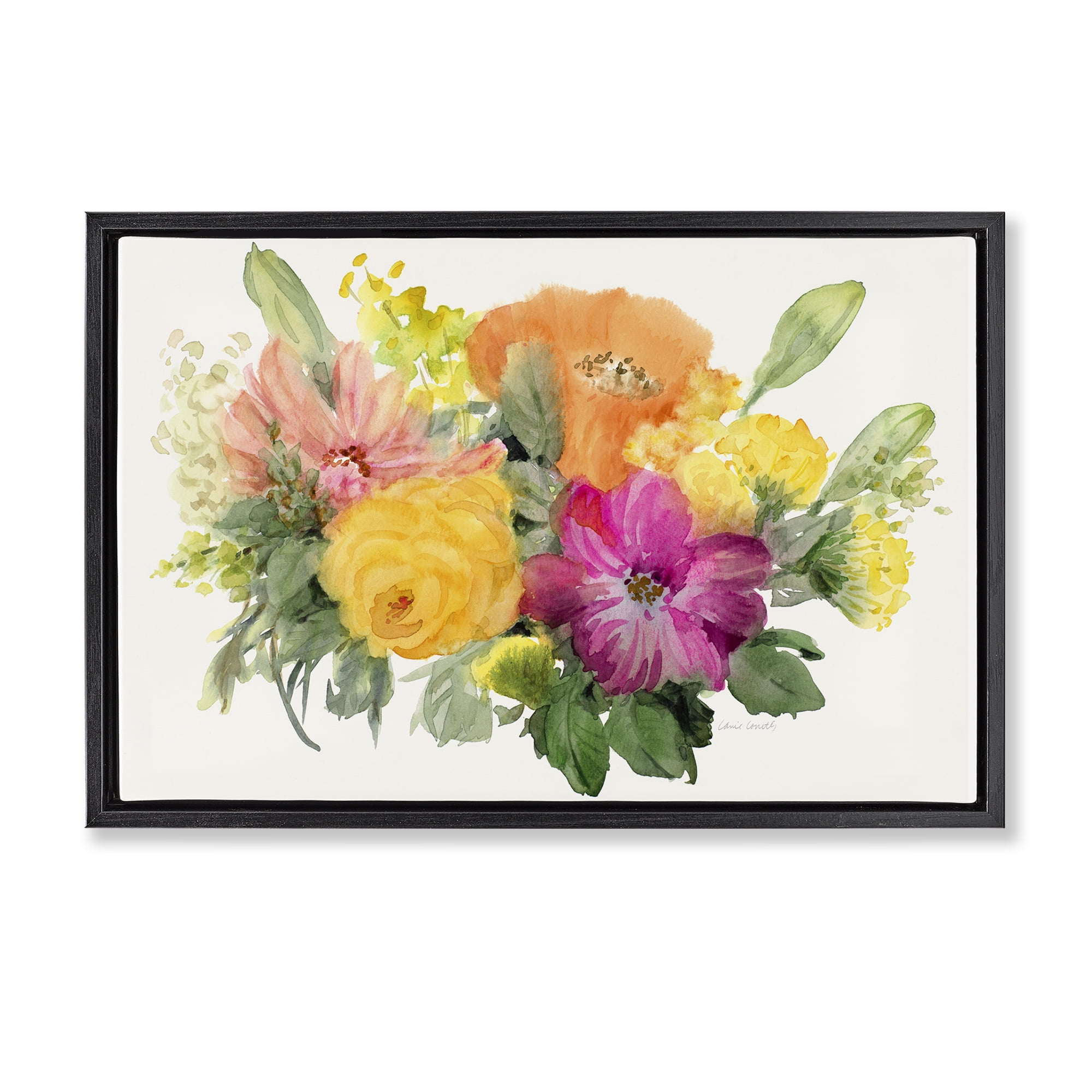 Stupell Industries Bold Bouquet Beauty Botanical & Floral Painting Black Floater Framed Art Print Wall Art, 25 x 17