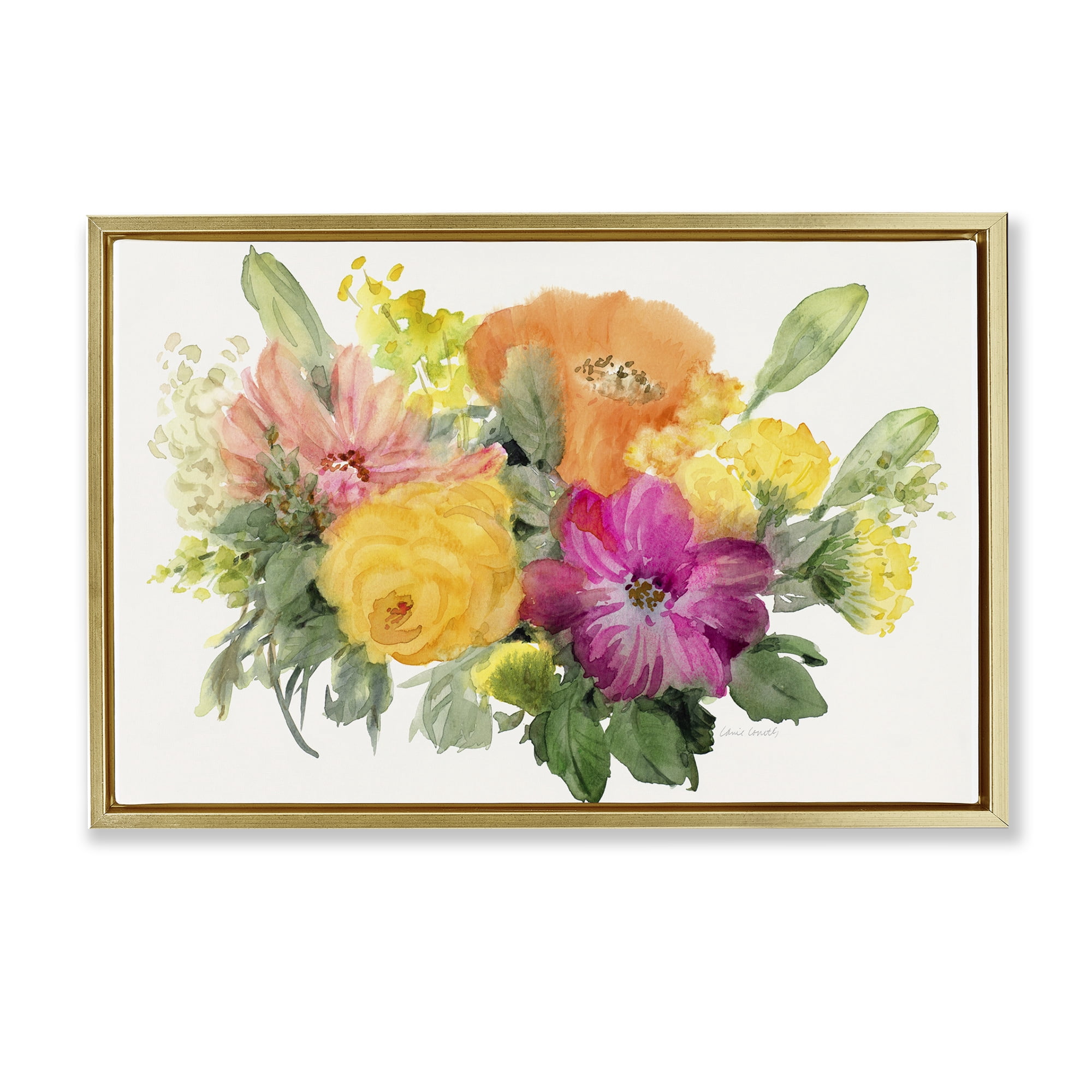 Stupell Industries Bold Bouquet Beauty Botanical & Floral Painting Gold Floater Framed Art Print Wall Art, 25 x 17
