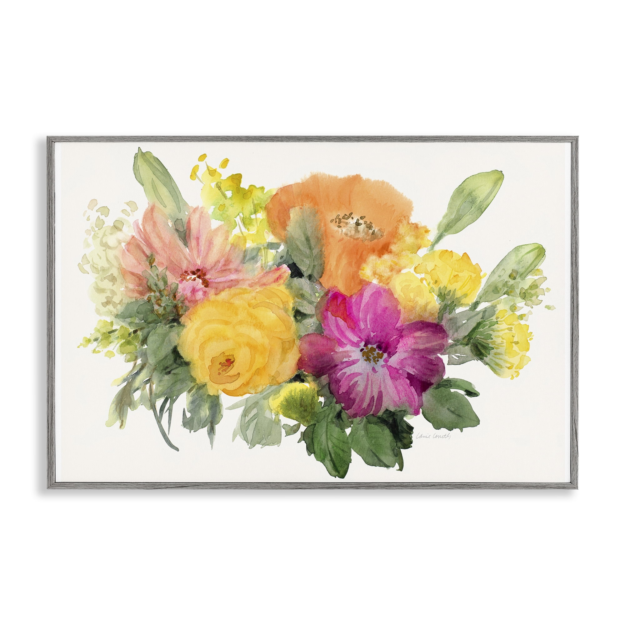Stupell Industries Bold Bouquet Beauty Botanical & Floral Painting Gray Framed Art Print Wall Art, 18 x 12