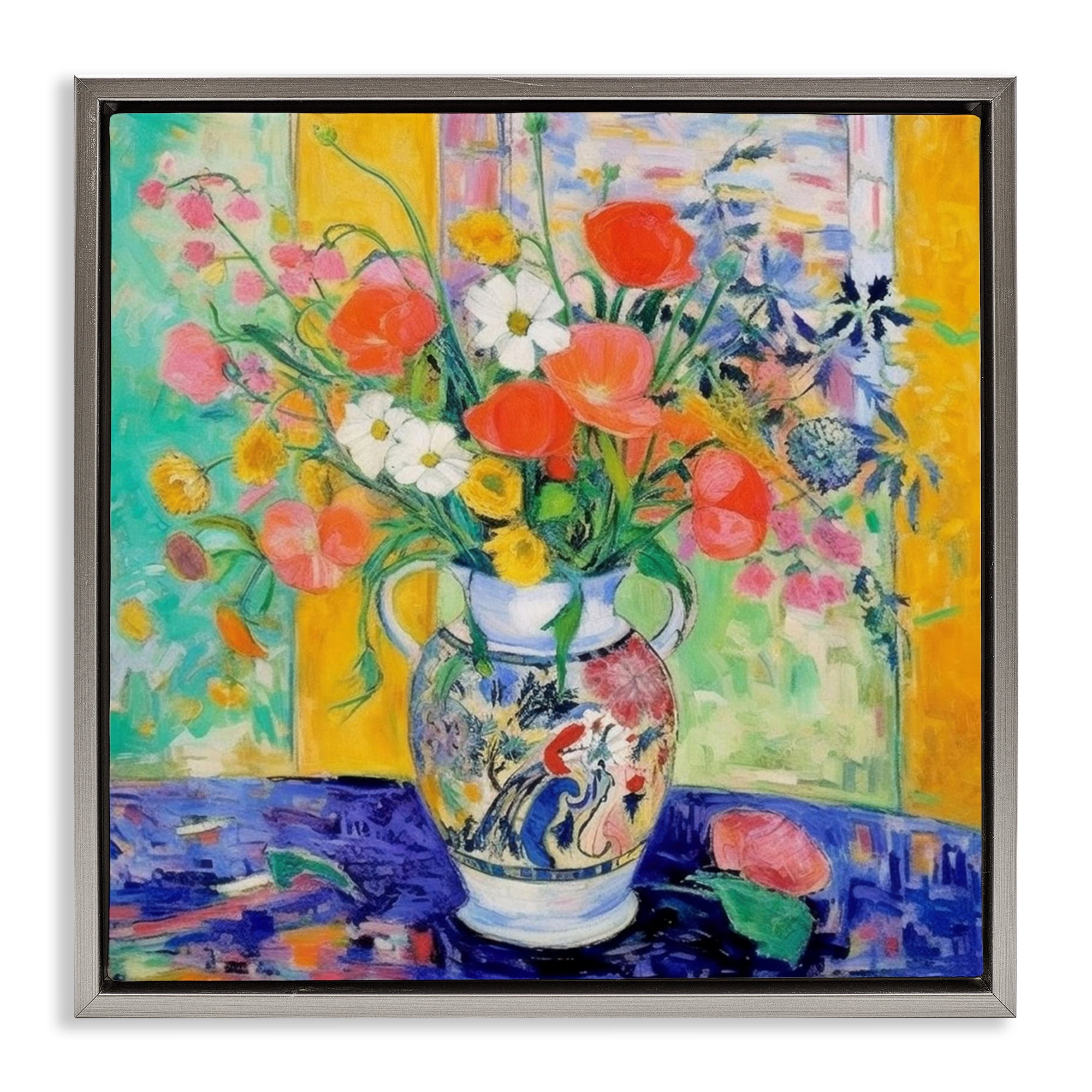Stupell Industries Bold Bouquet Impression Plants & Flowers Painting Gray Floater Framed Canvas Art Print Wall Art, 25 x 25