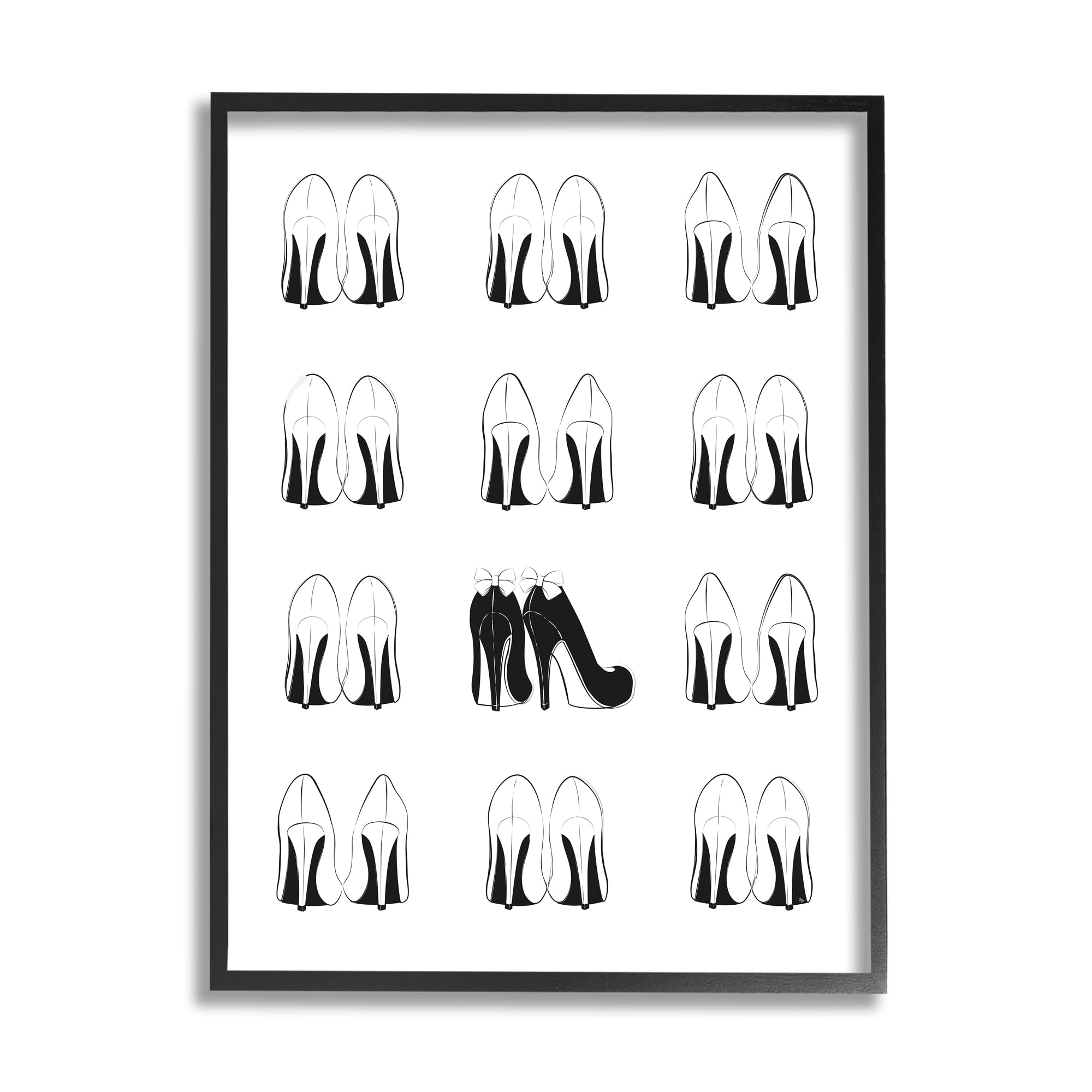 Stupell Industries Bold Bow Heels Standout Glam Fashion Shoes Beauty & Fashion Painting Black Framed Art Print Wall Art, 24 x 30
