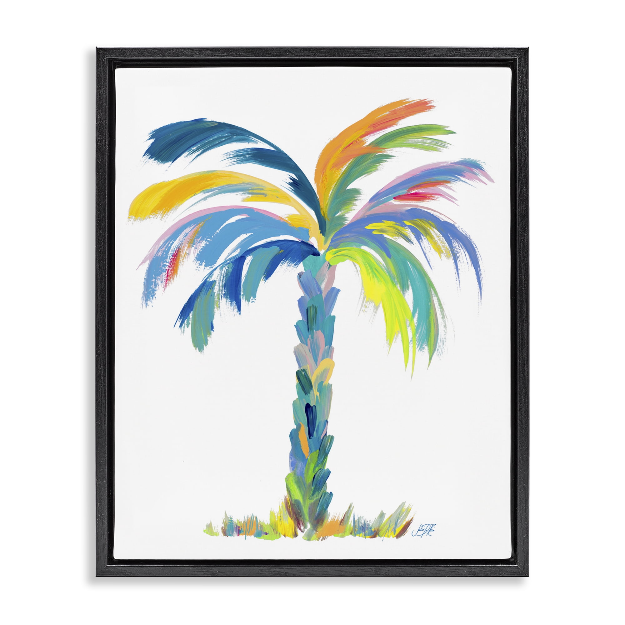 Stupell Industries Bold Brushed Palm Botanical & Floral Painting Black Floater Framed Canvas Art Print Wall Art, 25 x 31