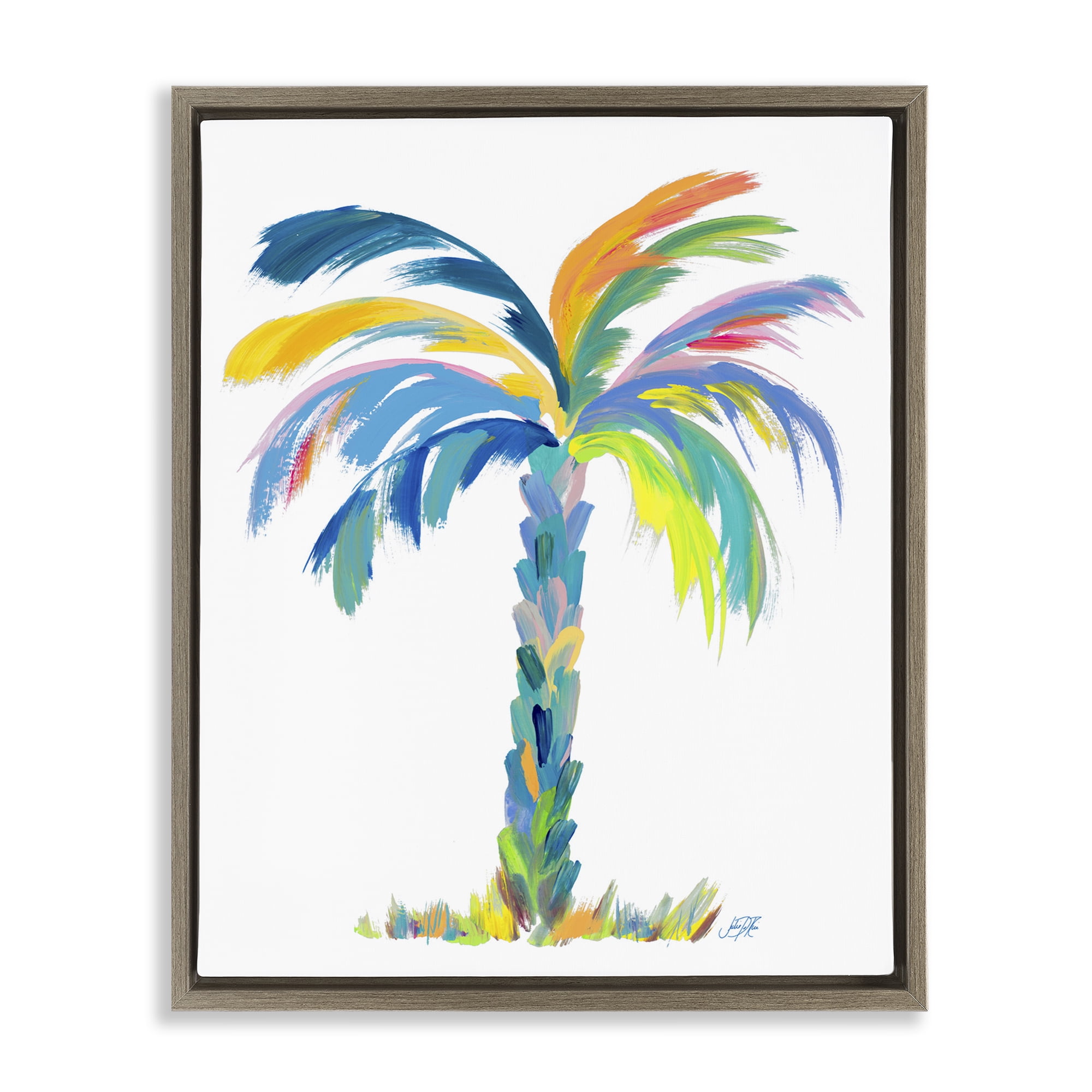 Stupell Industries Bold Brushed Palm Botanical & Floral Painting Brown Floater Framed Canvas Art Print Wall Art, 17 x 21