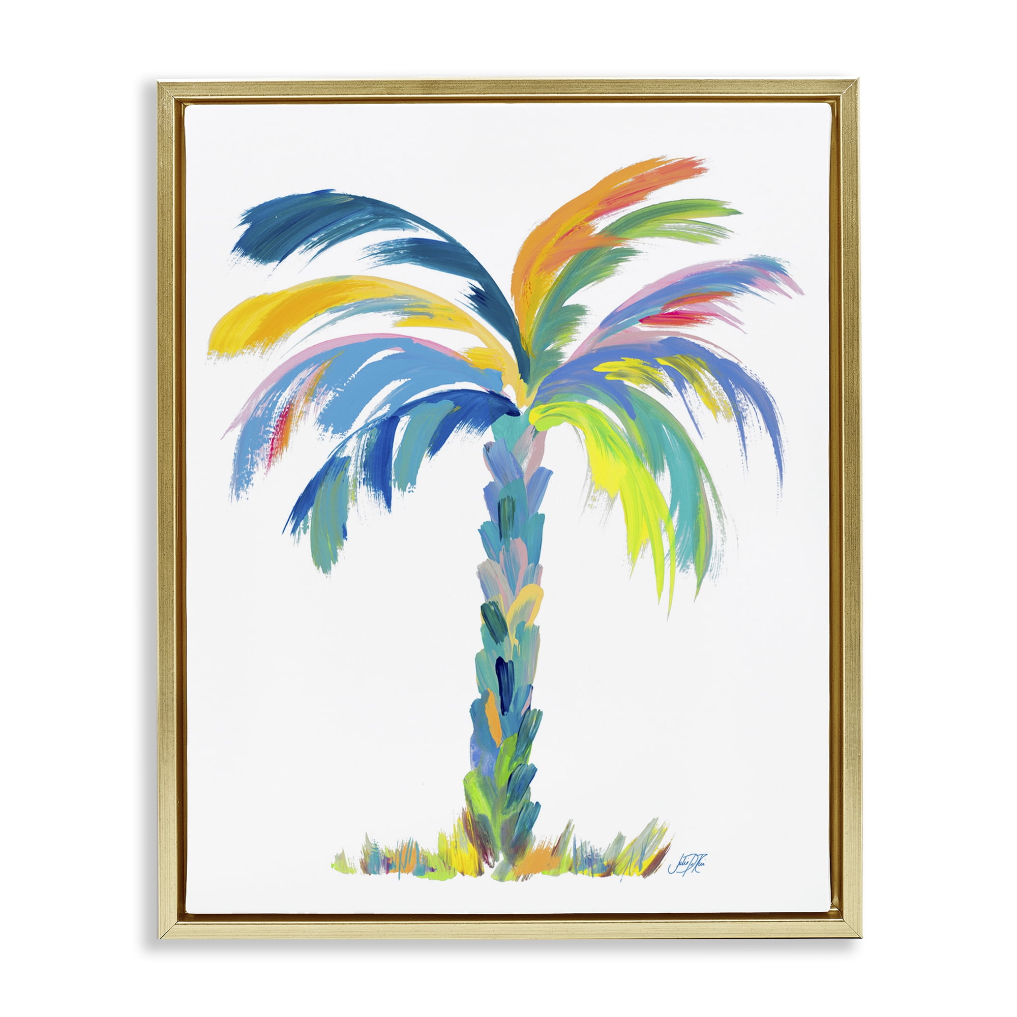Stupell Industries Bold Brushed Palm Botanical & Floral Painting Gold Floater Framed Canvas Art Print Wall Art, 17 x 21