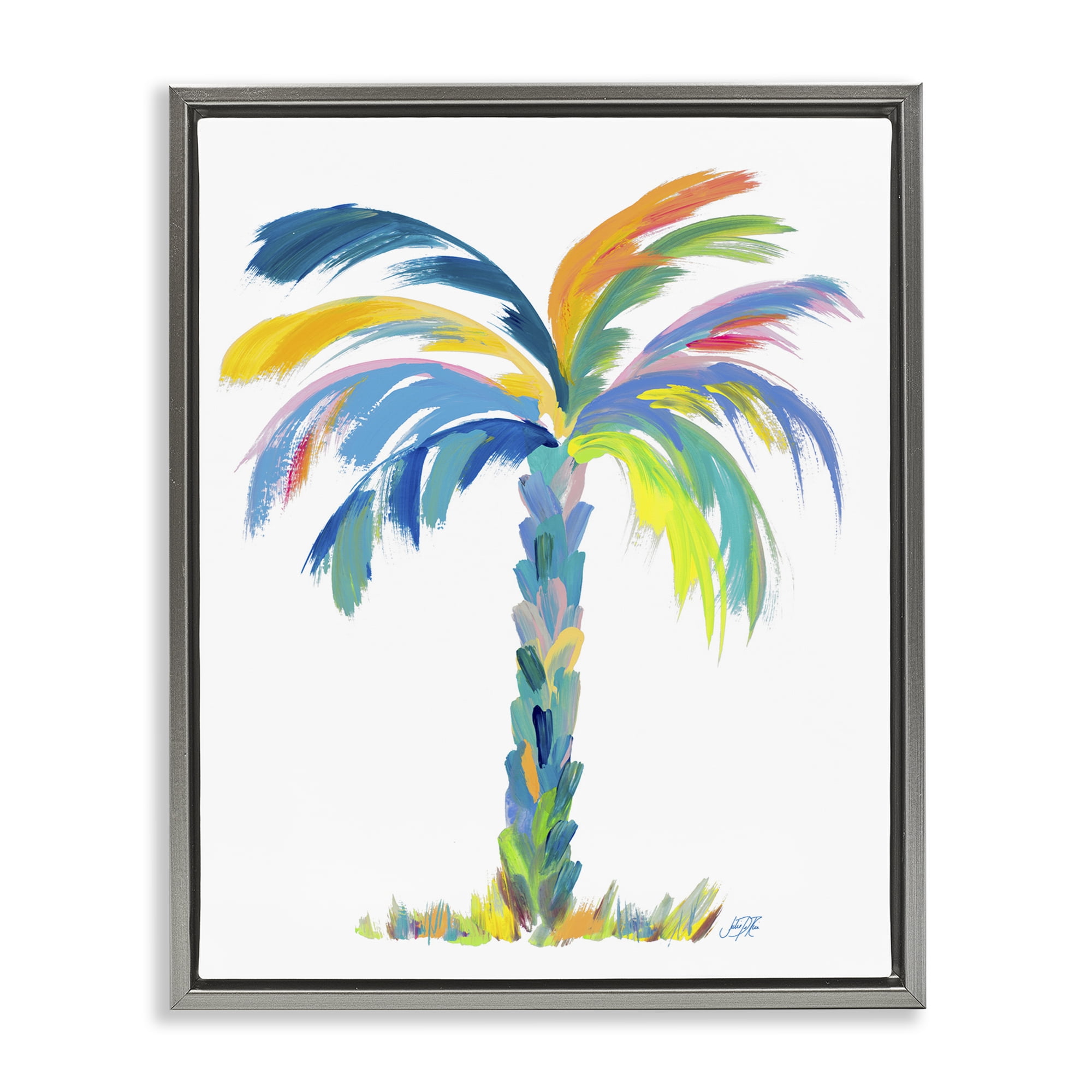 Stupell Industries Bold Brushed Palm Botanical & Floral Painting Gray Floater Framed Canvas Art Print Wall Art, 25 x 31