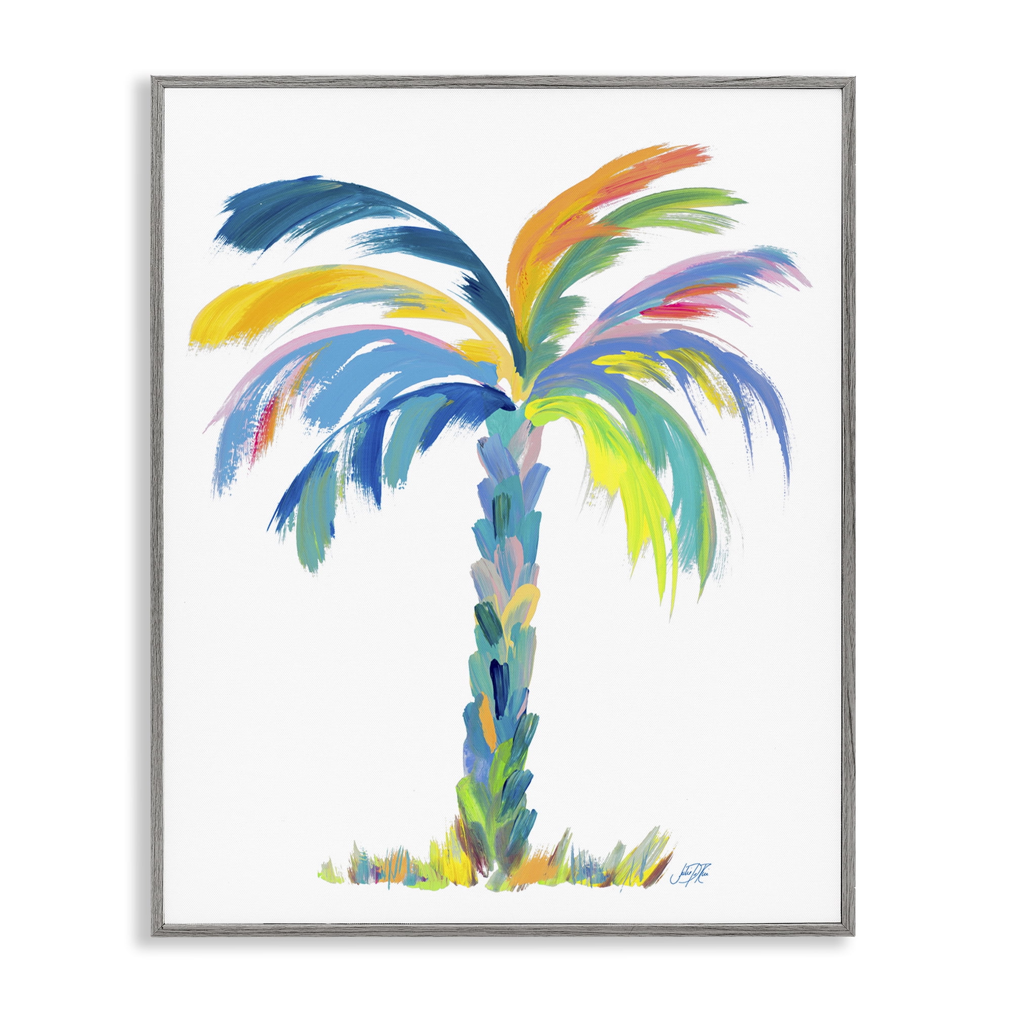 Stupell Industries Bold Brushed Palm Botanical & Floral Painting Gray Framed Art Print Wall Art, 16 x 20